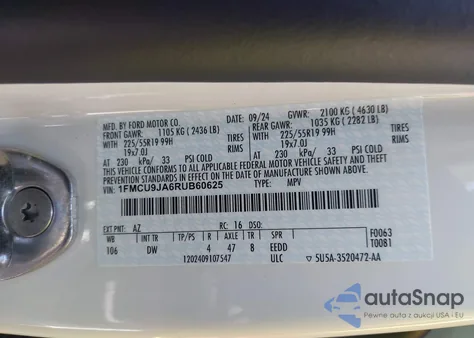 2024 Ford Escape Platinum from USA, damaged, VIN 1FMCU9JA6RUB60625